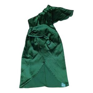 Cupshe Womens S Emerald Green Satin One Shoulder Dress Cocktail Ruched Elegant